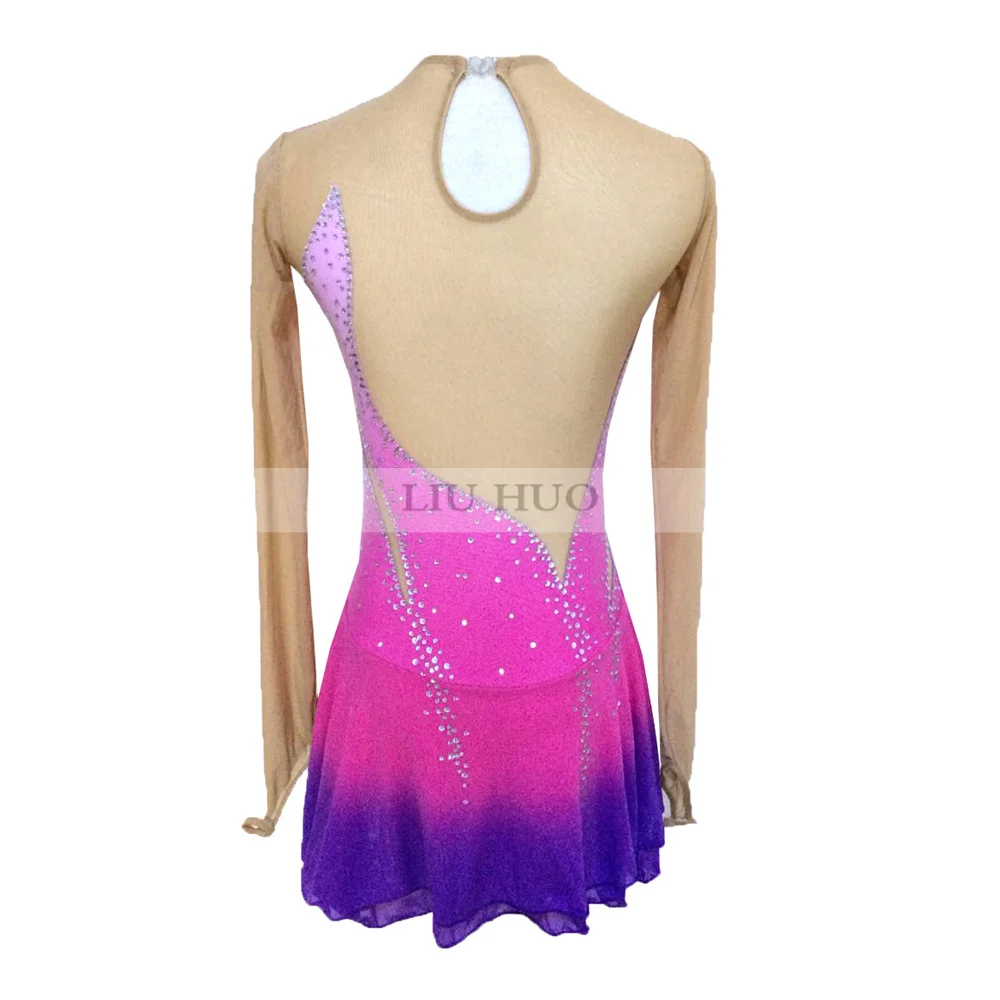 LIUHUO Women Girl Adult Performance Ballet Roller Costume Competition Leotard Skirt Ice Figure Skating Dress Rose Red Purple Kid