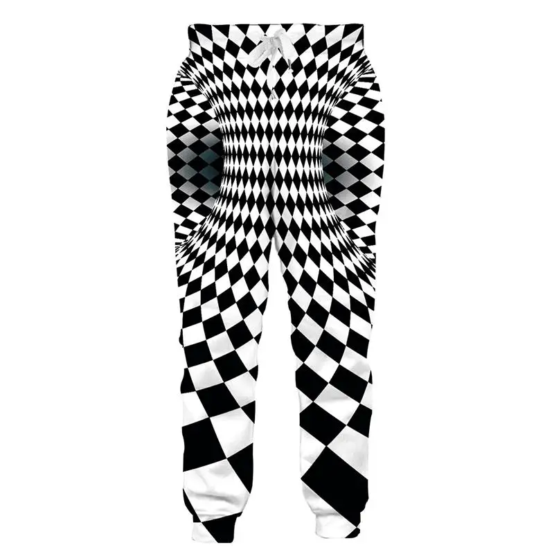 PLstar Cosmos Brand Mens Jogger Pants 3D Printing  Black White Plaid Trousers Streetwear Unisex Casual Sweatpants MPK10