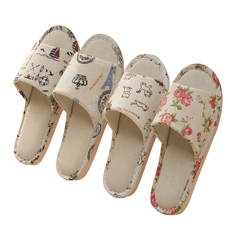 Women Casual Floral Indoor Home Slippers Flower Soft Slippers Spring Autumn Flip Flops Female Linen Slides Slippers