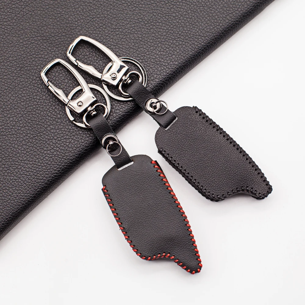 100% Leather Keychain Case for Scher-Khan Magicar 7 8 9 10 11 12 Car Alarm LCD Remote Control Scher Khan M7 M8 M9 M10 M11