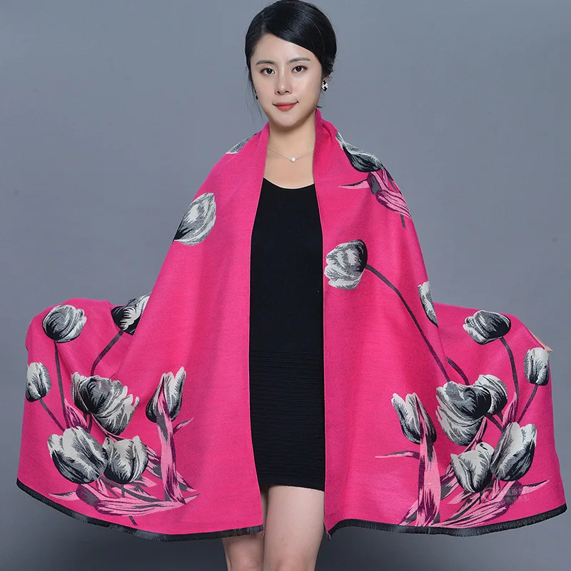 Cashmere-like Scarf Winter Women Pashmina Shawls Warm Blanket Wraps Female Luxury Brand Thick Print Scarves 2020 Poncho Cape New