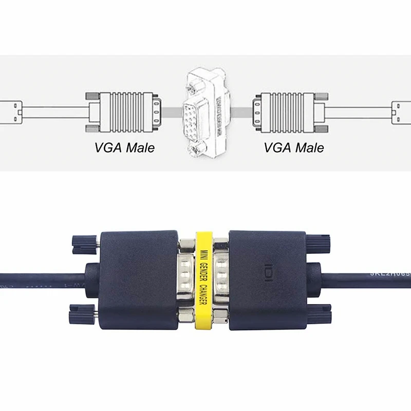 HTOC-conector VGA de 15 agujeros, Mini adaptador hembra a hembra, acoplador SVGA cambiador para enchufar y usar (2 piezas)