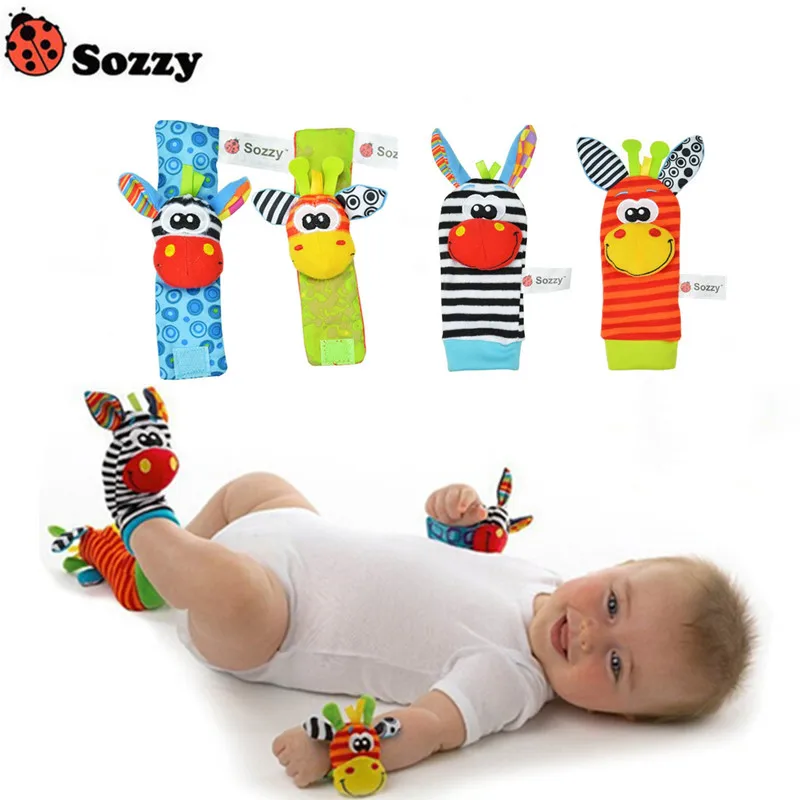 

Hot sale SOZZY newborn baby rattle rattle toy cute animal plush socks wristband rattle foot socks insect-proof wristband