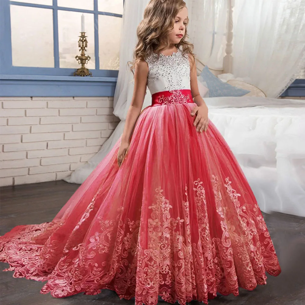 Robe de soirée en dentelle à col rond pour filles, robe de princesse ALine pour la première communion, Rhformel, quelle que soit la fleur, 2024 Nouveau