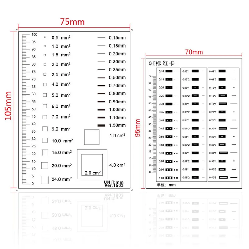 Factory QC Inspection Standard Point Line Gauge Card Defection Area Contrast Cards Scratch Line Width SquareThickness MICROMETER