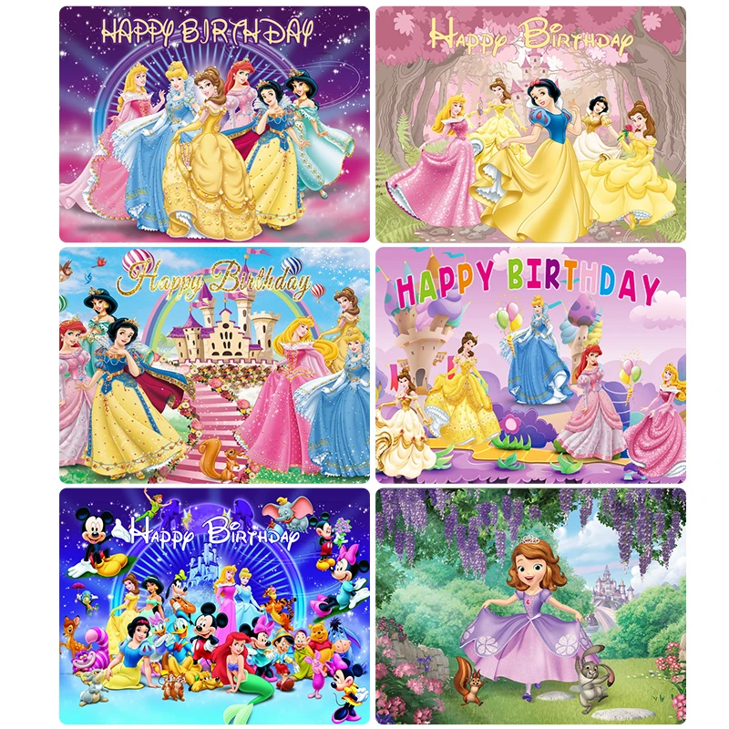 Disney Princess Party Birthday Backgrounds Decors Vinyl Cloth Party Backdrops Baby Shower Supplies Cinderelia Sofia Snow White