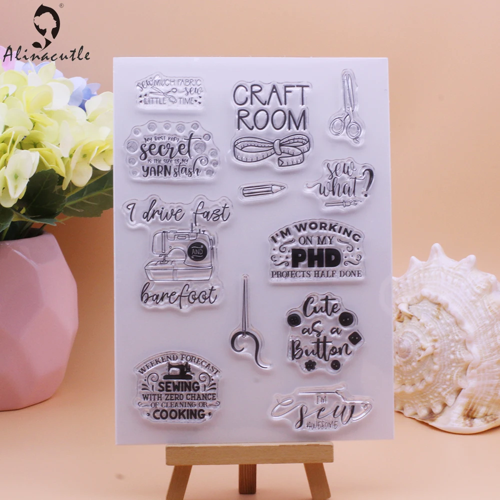 CLEAR STAMPS Craft Room Nożyczki do szycia DIY Scrapbooking Ręcznie robiony album na karty Papierowe rękodzieło Gumowy przezroczysty silikonowy