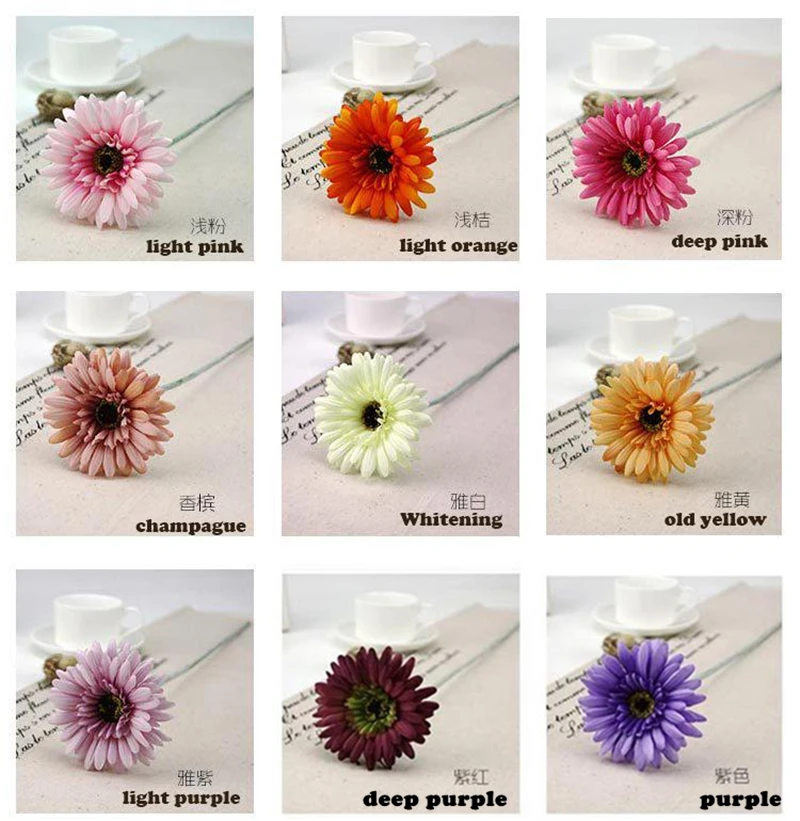 7pcs Artificial gerbera Silk Flower for Home Decoration & Wedding Mini Gerbera red Pink White Polychromatic long 55cm