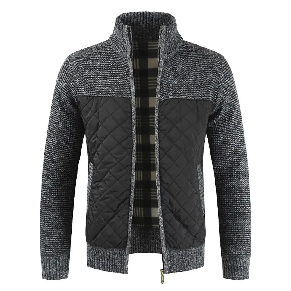 Men Jacket Zip Thick Knitted Sweater Cardigan Pockets Warm Jacket Slim Coat мужская куртка