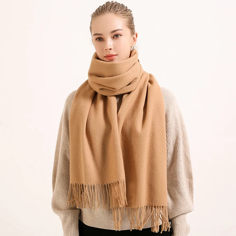 100% Zuivere Wol Sjaal Vrouwen Winter Solid Dark Rode Wollen Sjaals En Wraps Voor Dames Pashmina Tassel Kasjmier Sjaals Foulard femme