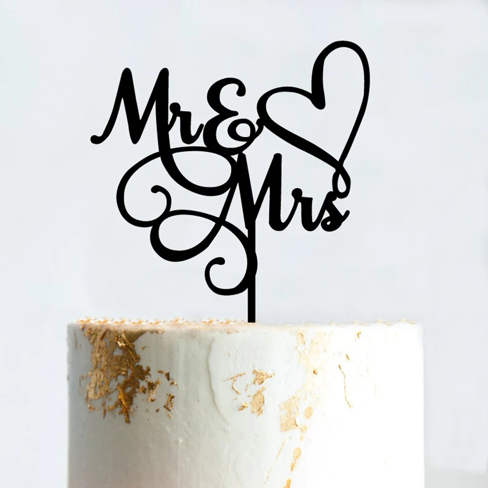 Mr And Mrs Wedding Cake Topper Acrylic Mirror Gold Wood Engagement Party Baking CakeTopper For Wedding Ceremony Decorations