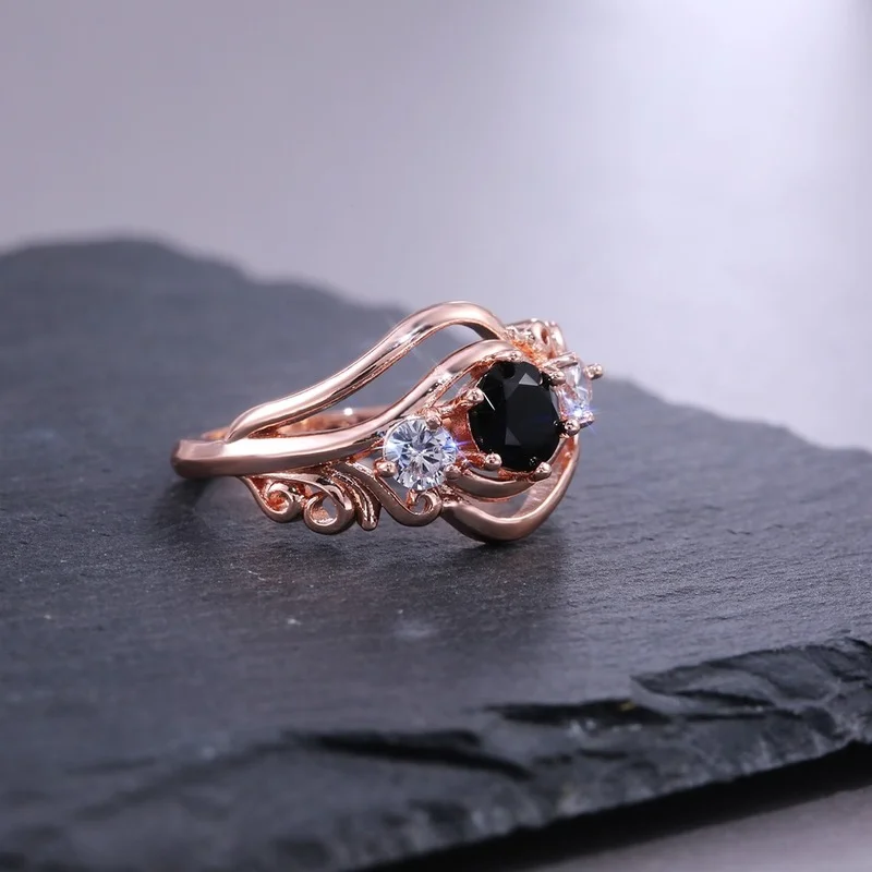 CAOSHI Exquisite Women's Wedding Rings with Unique Black Crystal Stone Elegant Finger Accessories Anniversary Gift for Couples