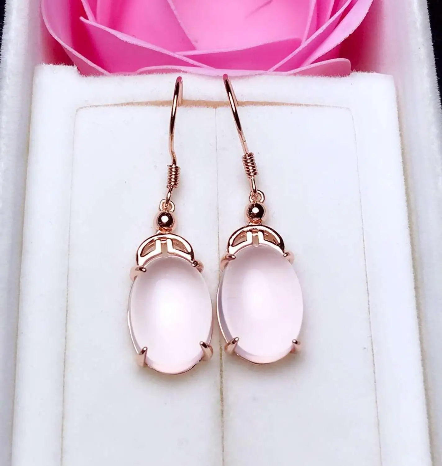 

Real And Natural Rose Quartz Earring Real 925 Silver sterling Fine Charm Jewelry for Women Wedding Party Earring