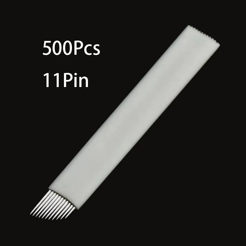 500Pcs 11 Pin Tebori Permanent Makeup White Manual Eyebrow Tattoo Needles U Shapes For 3D Embroidery Manual Tattoo Pen Agulhas