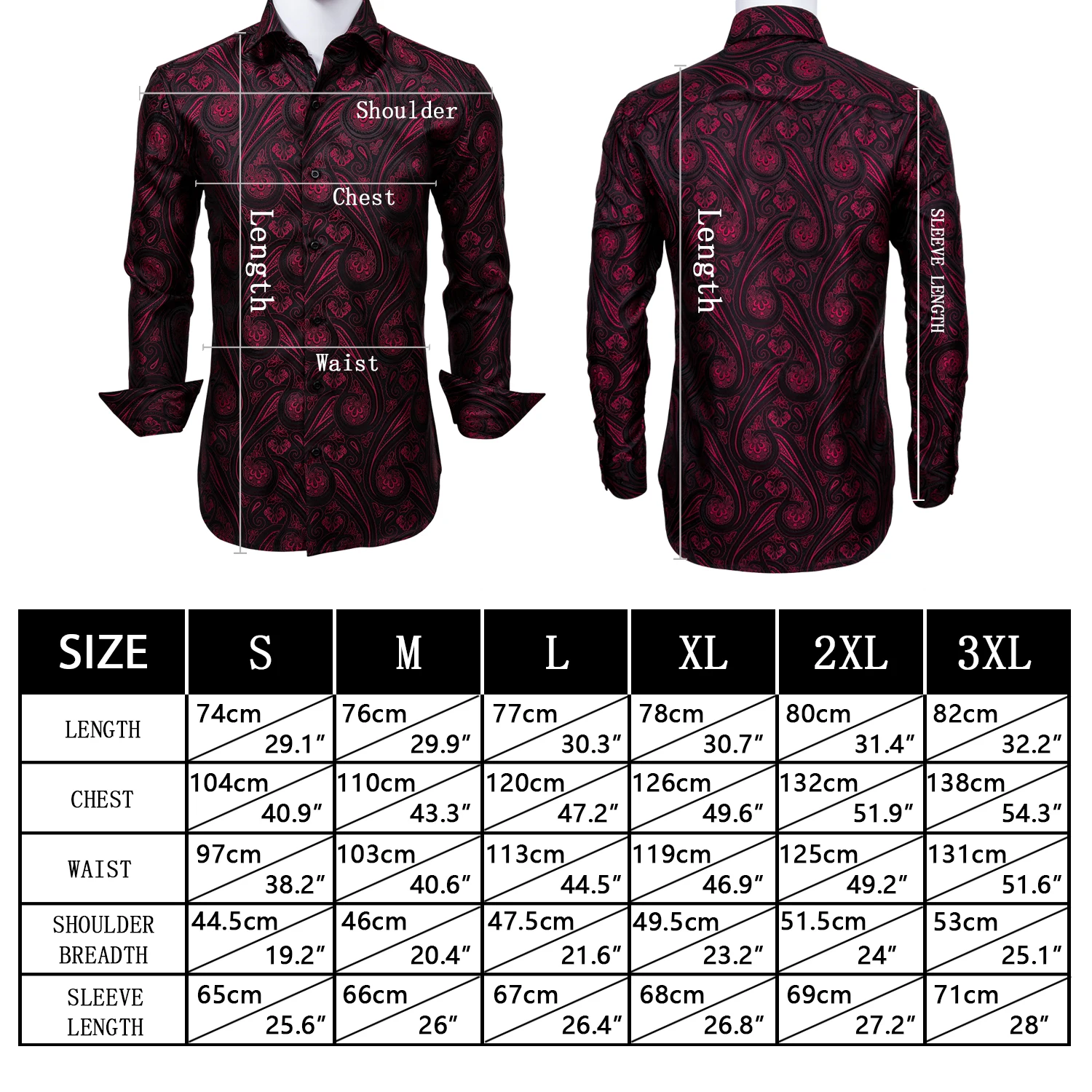 Barry.Wang Luxury White Paisley Silk Shirts Men Long Sleeve Casual Flower Shirts For Men Designer Fit Dress Shirt BY-0075