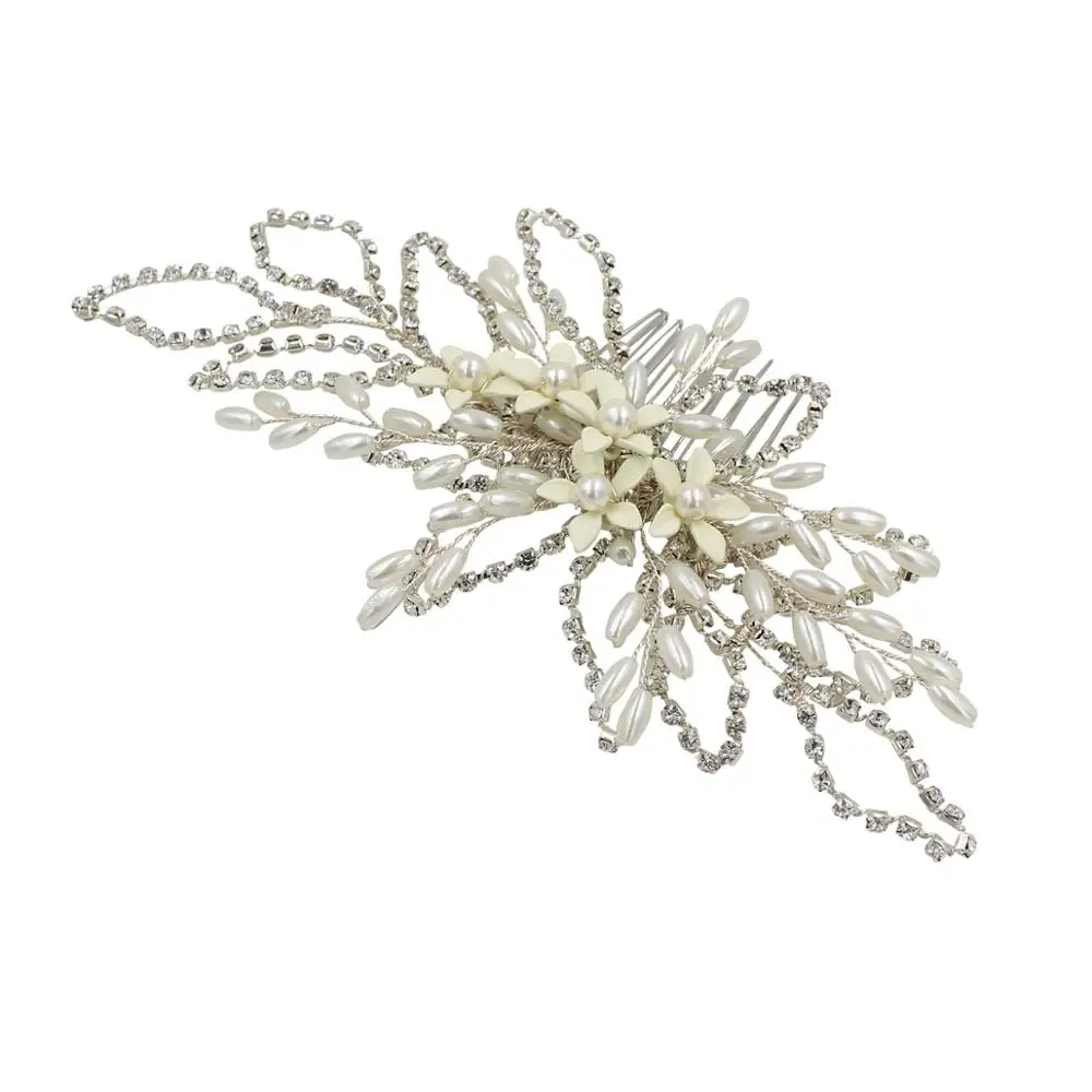 O562 – peigne à cheveux de Style coréen, fleurs blanches ivoire, chaînes de cheveux de mariée, strass, peigne décoratif de mariage perlé