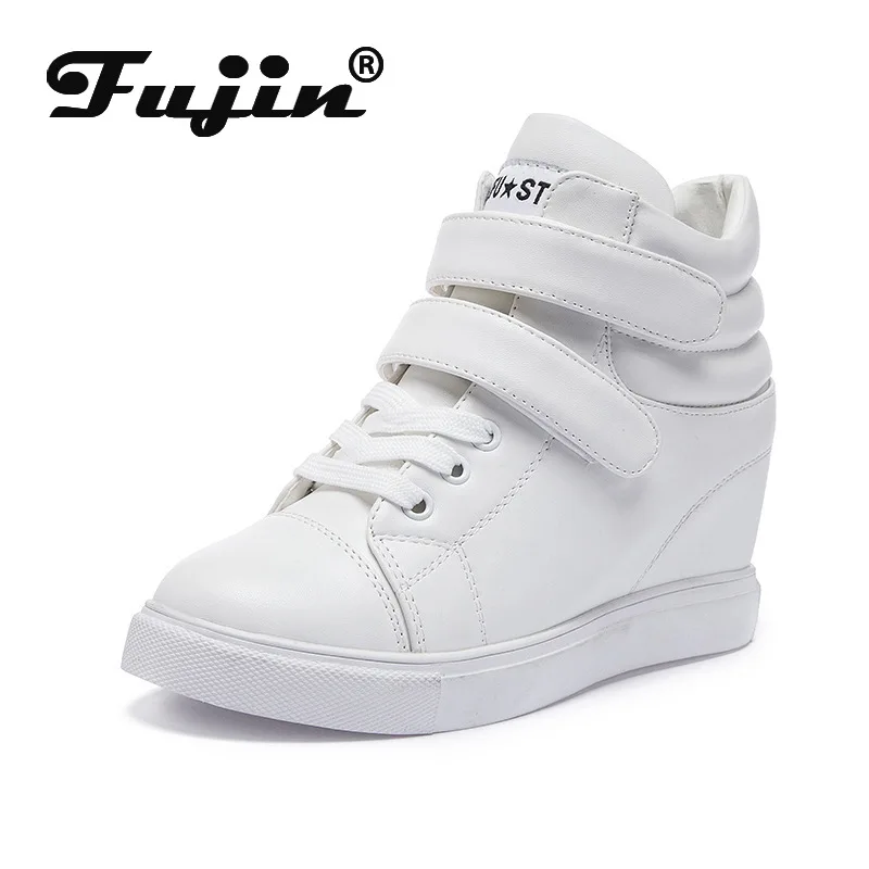 

Fujin 2024 Hook Loop High Quality Leather Women Wedge Sneakers Shoes Magic Tape Platform Dad Shoes Chunky Increased Heel Sneaker