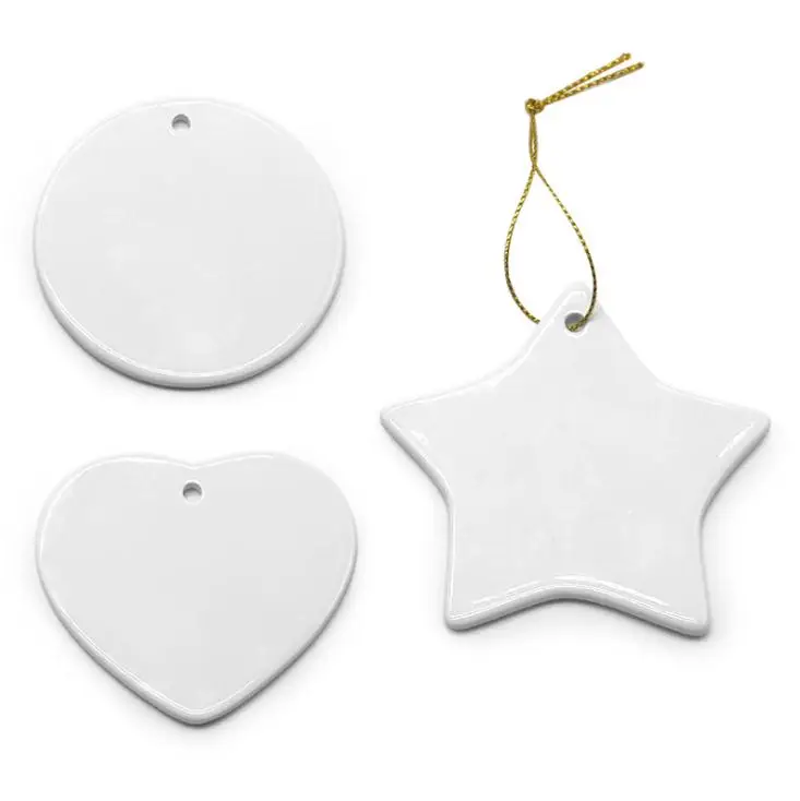 Blank Sublimation Ceramic pendant Christmas ornaments Heat transfer Printing DIY ceramic ornament heart round Christmas decor SN