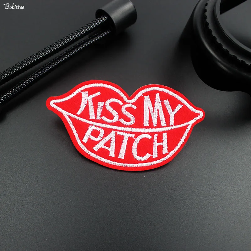 Ironing Sticker Kiss my Patch Red Embroidered Badge for Jacket T-shirt Cloth Decorative Appliques DIY Sewing Supplies