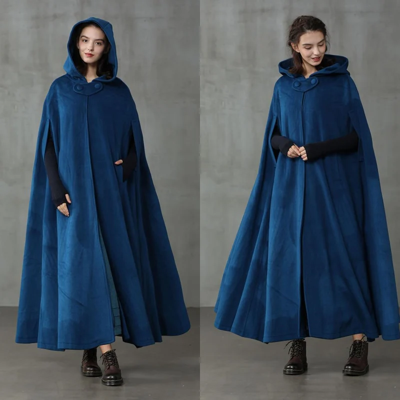 

Winter Velvet Navy Wedding Hooded Cloak Bridal Cape with Hood Coat Robe Custom Made