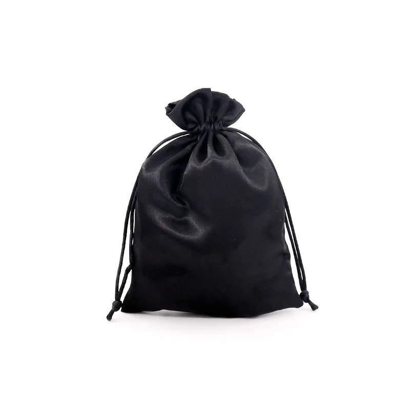 New Fashion Smooth Silk Satin Bags 10pcs/lot 8x10 9x12cm Black Cloth Drawstring Gift Bag Charms Necklace Jewelry Packaging Bags