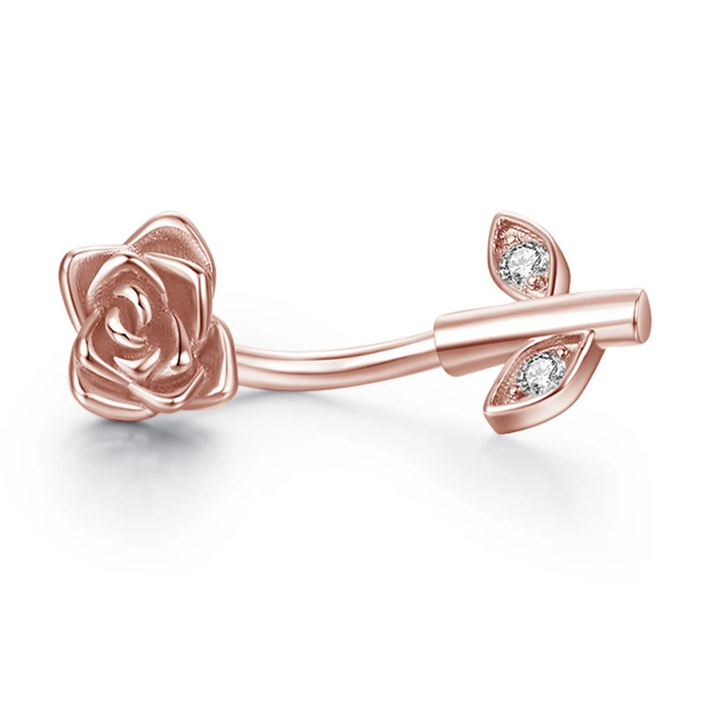 Starose 1Pc Rose Gold Color Crystal Flower Belly Piercing Ombligo Zircon Belly Button Rings Navel Ring Leaf Earring Body Jewelry