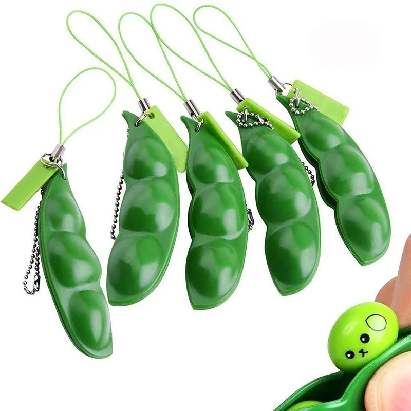 Edamame Squishy MF ite Squeeze Peas Beans Keychain, Fidget Decompression Toys, Cute Straighted Charleroi, Ever Rubber, Xmas Gift, 2Pcs