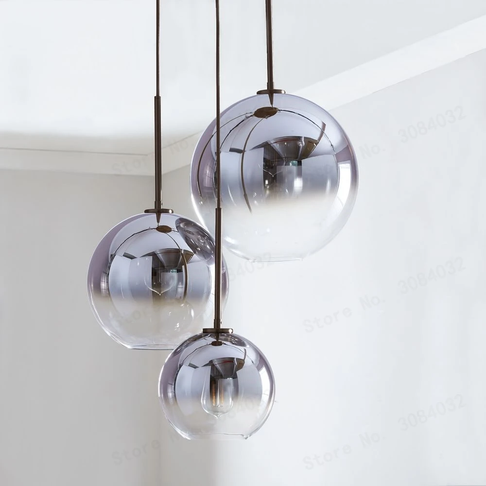 BDBQBL LED 1 Set 3 Ball Lamp Modern Pendant Light Gradient Glass Ball Hanging Lamp Hotel Bar Hanglamp Kitchen Dining Bedroom