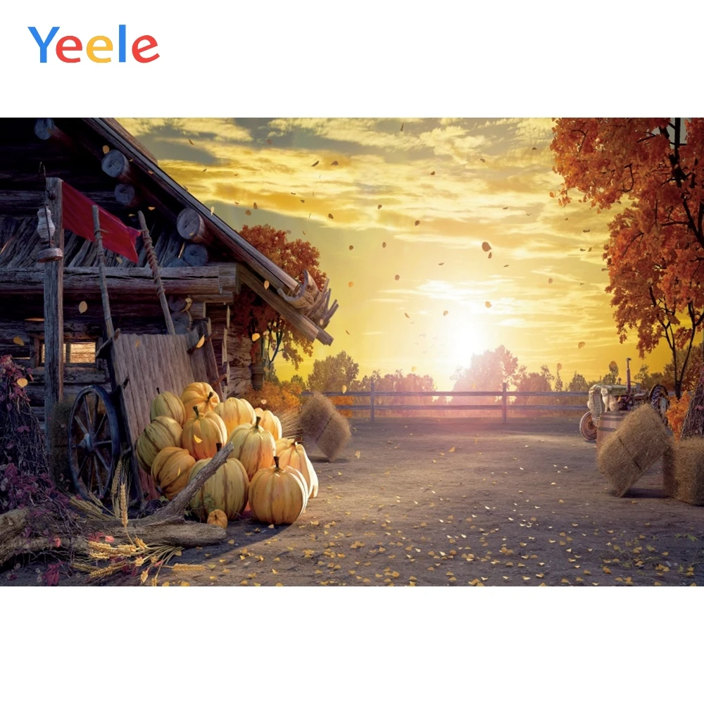 

Autumn Farm Pumpkin Leaves Real Scene House Baby Portrait Vinyl Background Photography Backdrops Backgrounds For Photo Studio