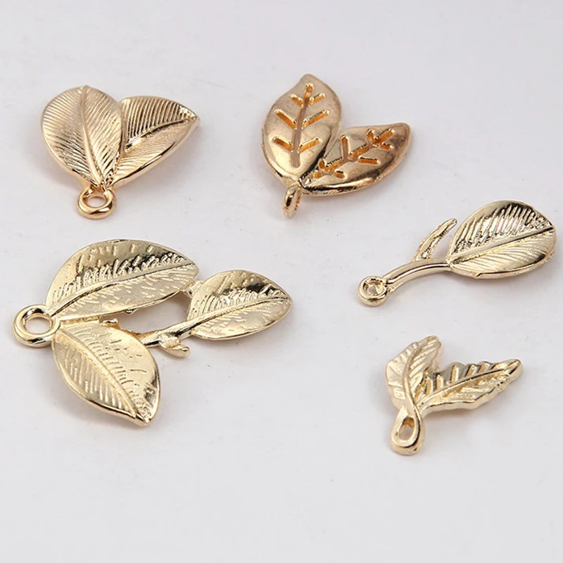 20Pcs/Lot KC Gold Copper Metal Leaf Charms Tree Leaves Pendant for DIY Handmade Bracelet Necklace Jewelry Making Accessories