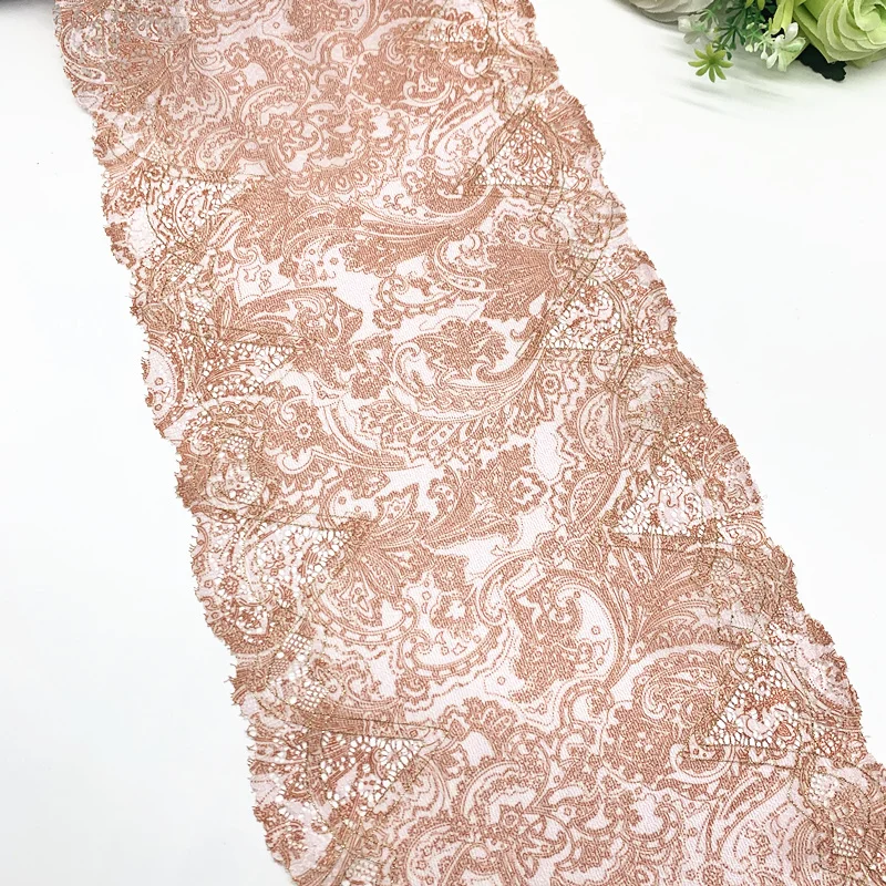 3y/lot W19cm Chic Brown Orange Gold Elastic Stretch Lace Trim For Clothing Accessory Dress Sewing Applique Costume Lace Fabric