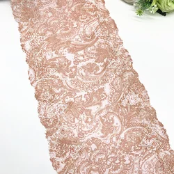 3y/lot W19cm Chic Brown Orange Gold Elastic Stretch Lace Trim For Clothing Accessory Dress Sewing Applique Costume Lace Fabric