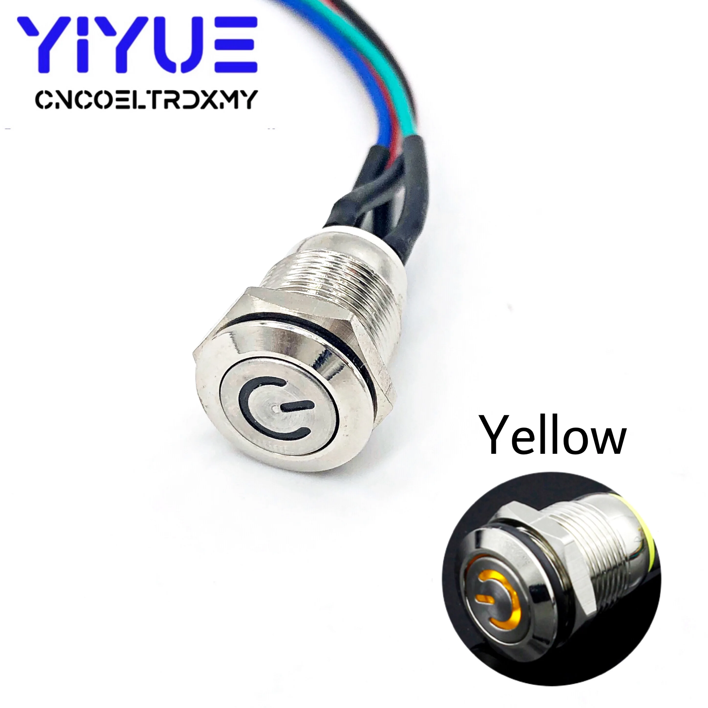 1ชุดสวิทช์ปุ่มกดโลหะคอมพิวเตอร์เปิด-ปิดกันน้ำพร้อมไฟ LED 5V 12/16มม. พร้อมสายรัดขนาด60ซม. รีเซ็ตพอร์ตไฟด้วยตนเอง