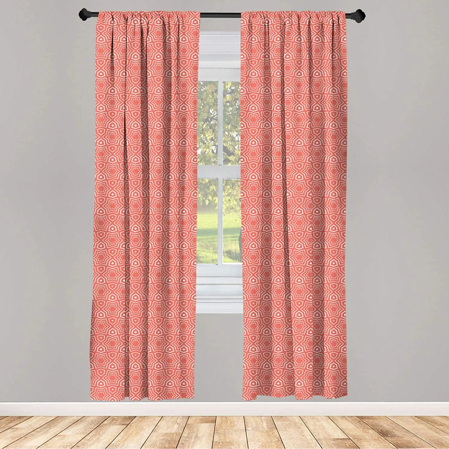 Coral Window Curtains Simple Gradient Fractal Out Space Star with Dots Triangles Abstract Print Window Drapes with Rod Pocket