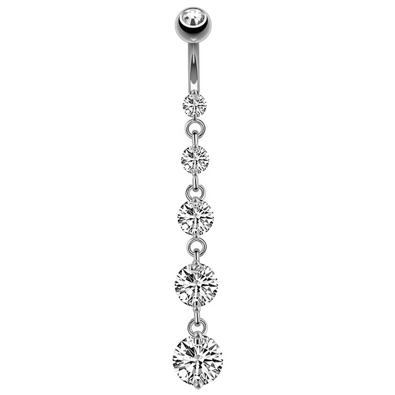 7 Heart Crystals Long Dangled Belly Button Rings