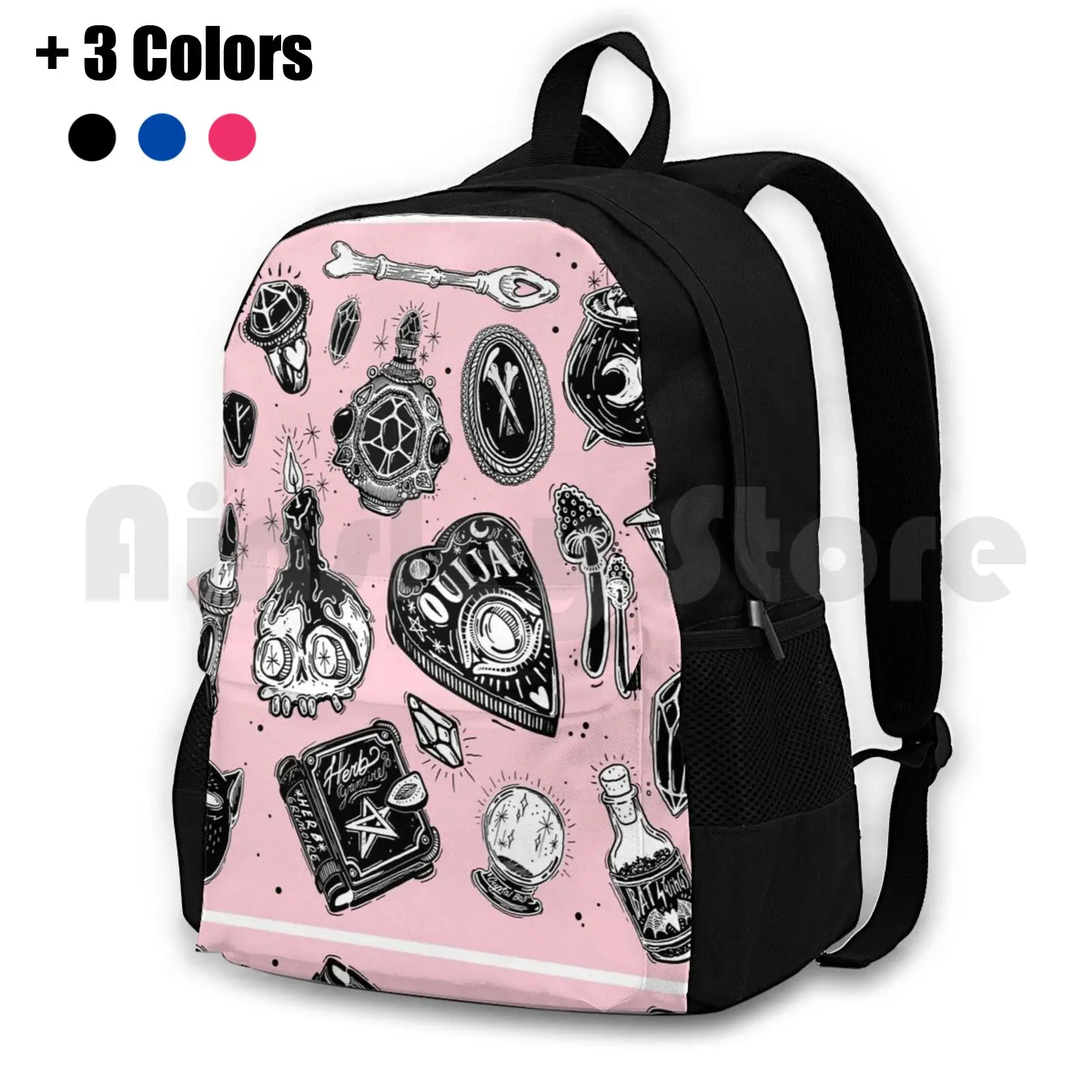 Witchy Outdoor Hiking Backpack Riding Climbing Sports Bag Witchy Witch Pattern Creepy Spooky Doodles Lolle