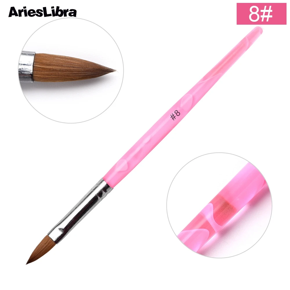 Pink Crystal Nail Art Brush Kolinsky Sable Acrylic Nail Brush Nail Finger Extension Builder Brush UV Gel Painting Pen