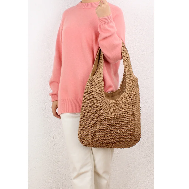 FOSIZZO Rattan Bag Women Fashion Design Summer Bag Casual Tote Shoulder Bag for Travel Beach Bag Raffia Bags FS5120