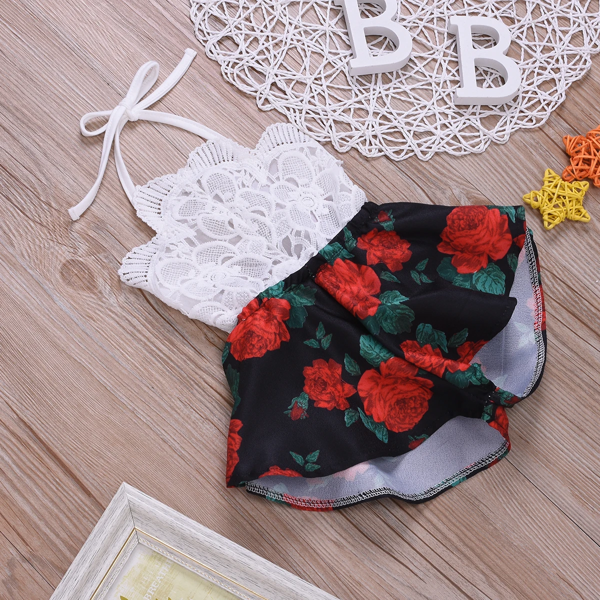 Newborn Baby Girl Clothes Sleeveless Lace Flower Print Strap Romper Jumpsuit One-Piece Outfit Summer Clothes