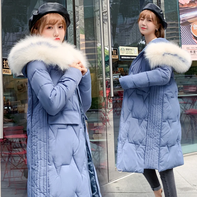 

Winter Jacket Women Clothes 2019 Korean Padded Down Cotton Coat Large Fur Hooded Overcoat Ladies Long Parka Hiver Dp905