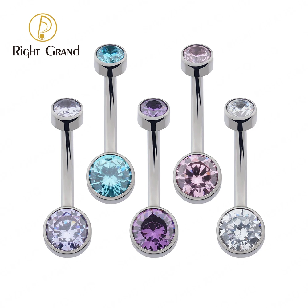 Right Grand ASTM F136 Titanium Belly Button Clear Zircon Bezel Piercing 14G Internally Threaded Navel Ring Body Jewelry