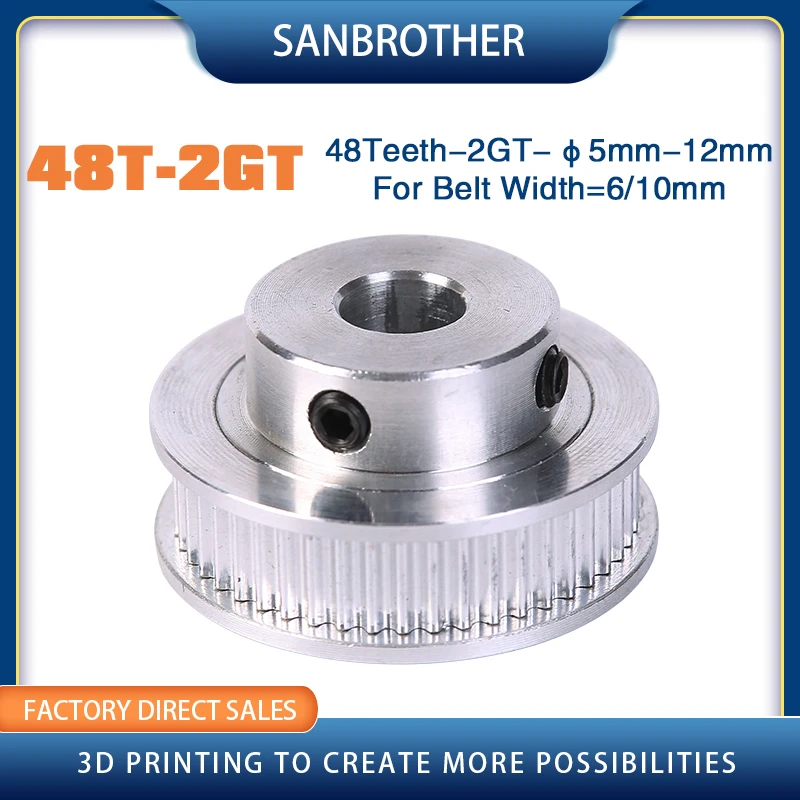 48 치아 2M 2GT 동기 풀리 보어 5/6/6.35/ 8/10/12mm 폭 6mm 2GT 타이밍 벨트 GT2 풀리 벨트 48Teeth48T 48