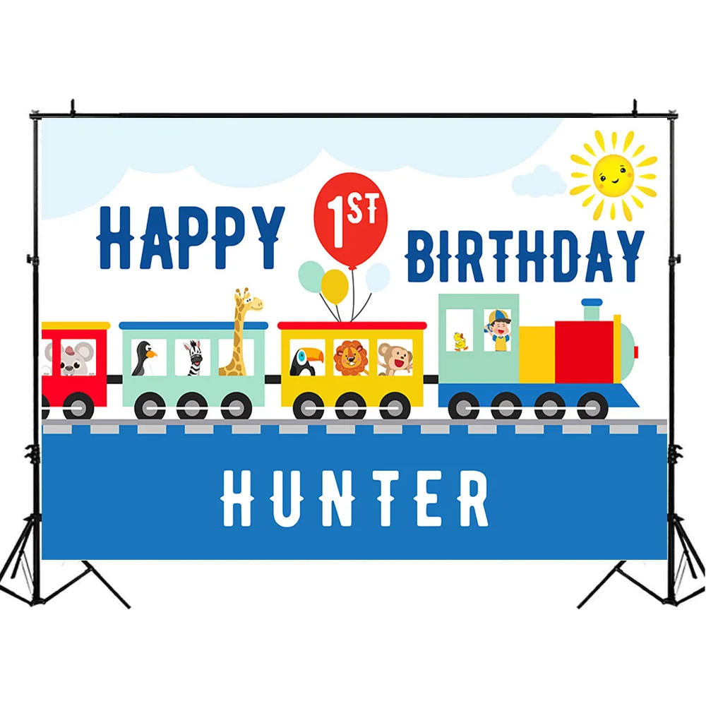 عيد ميلاد سعيد الأول خلفية قطار الحيوان الشمس الكرتون الطفل صورة التصوير خلفية حفلة عيد ميلاد الديكور التقاط الصور