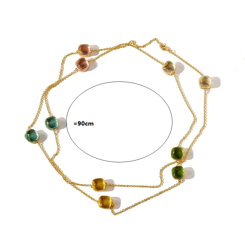 Multicolor crystal strand long boho necklace for women gold color fall winter necklace geometry stone