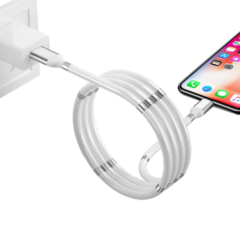 Magnetic rope automatically retractable cable Fast charging 3A USB to Micro Type C charger for iPhone xiaomi huawei