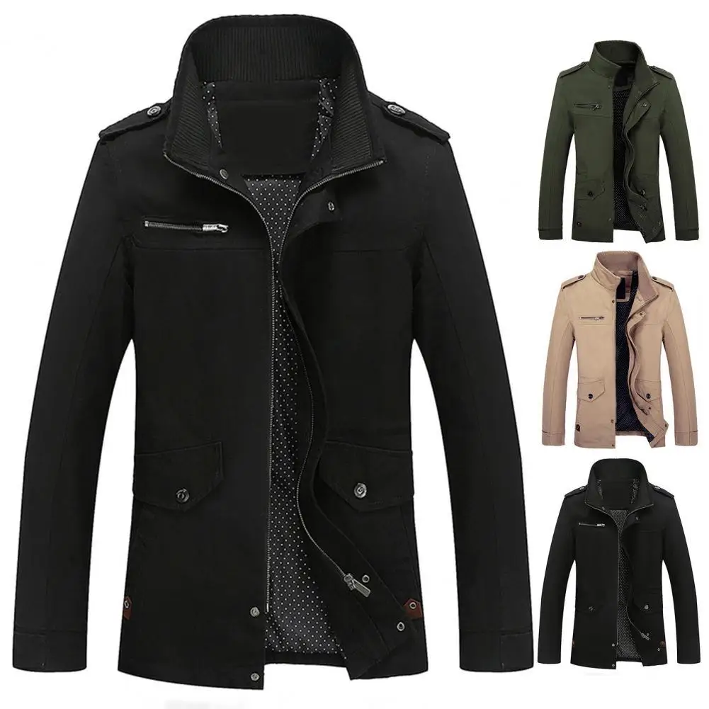 

Men Coat Stand Collar Breathable Polyester Casual Male Autumn Coat Jacket for Daily Wear