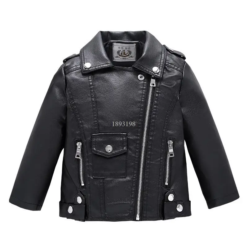 

Children's Motorcycle Leather Jackets 2021 Autumn New Korean Boys And Girls Zipper Pocket Lapel Tops Kids Fashion Coats