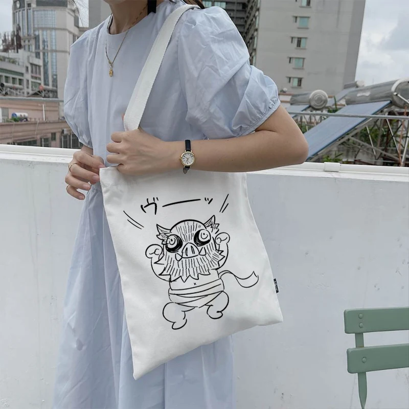 Demon Slayer Shopper Bag Anime Shopping Bags Rengoku Kyoujurou Kimetsu No Yaiba Canvas Tote Bag Handbags Harajuku Shoulder Bags