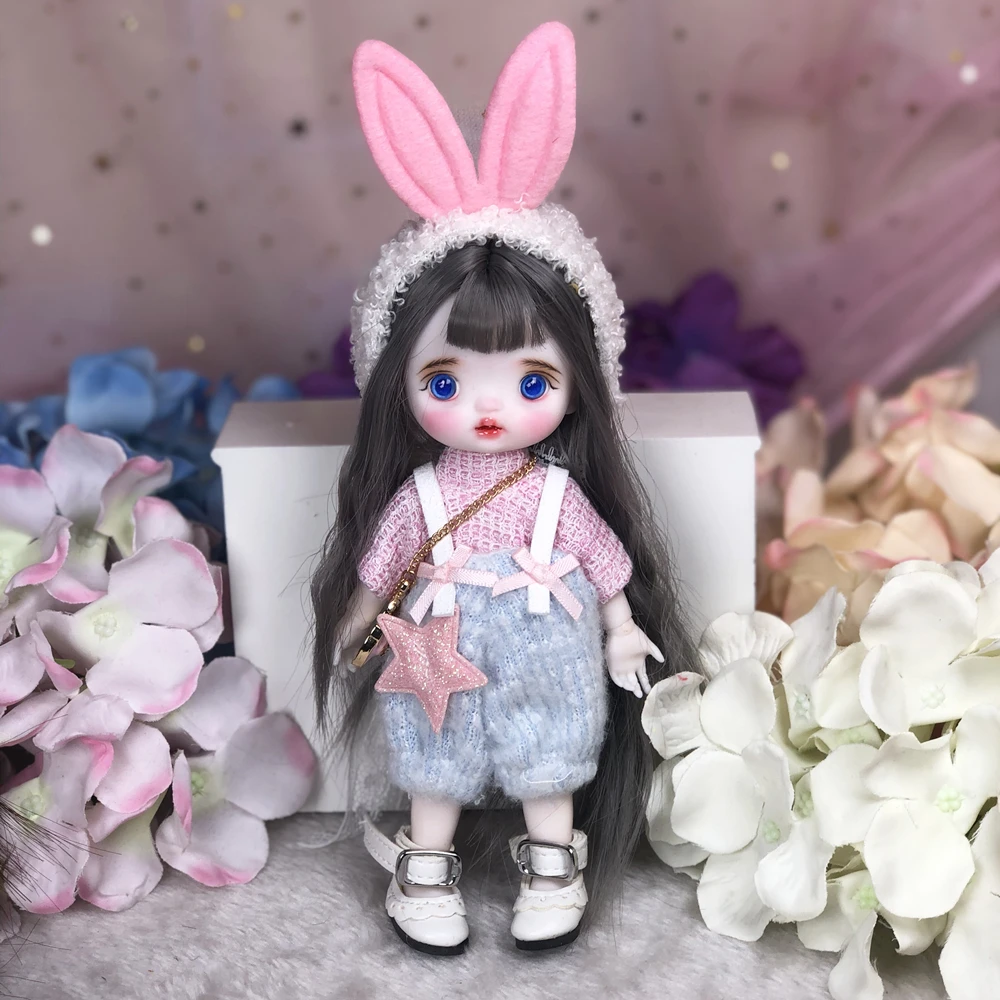 OB11 1/8 Scale 16CM BJD Doll Cute Delicate Face Up With Wig & Clothes Full Set Doll Obitsu11 Body Figure Children Model Toy Gift
