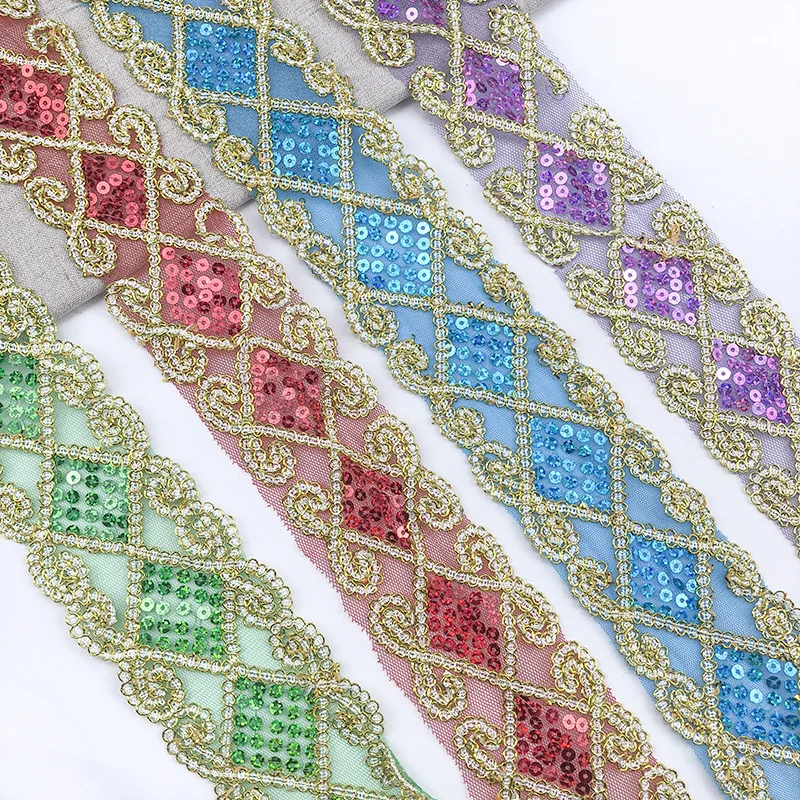 3 Yards/ Embroidered sequins 6cm lace DIY handmade curtain accessories ethnic clothing accessories lace ribbon